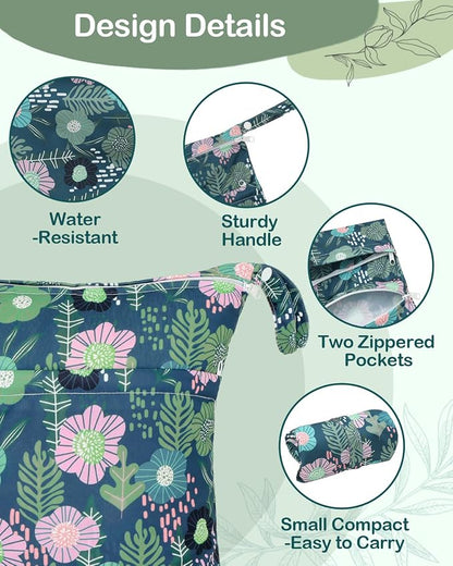 babygoal Floral Wet Dry Bags 3 Pack, Waterproof Travel Bags - Image 2