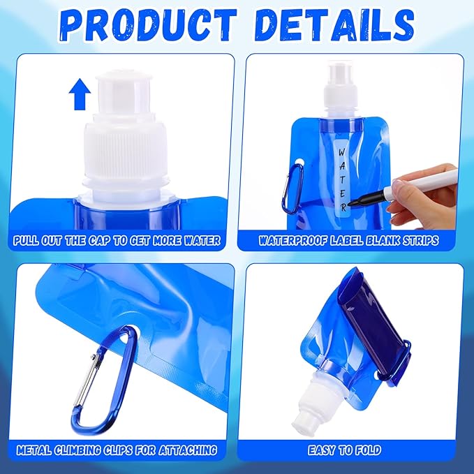 Teenyyou 48 Pack Collapsible Water Bottles Bulk 16oz Foldable Water Bottles - Image 4