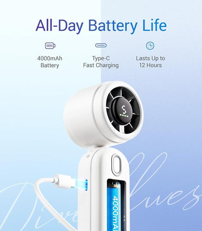 Diveblues Handheld Fan, 30ft/s Mini Portable Turbo Fan, 4000mAh Personal Fan - Image 4