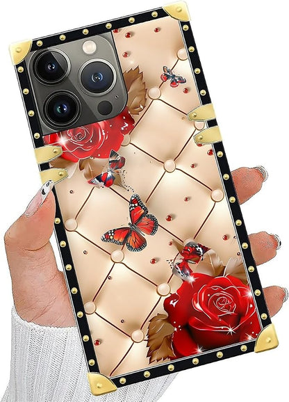 Compatible with iPhone 14 Pro Case, Shining Red Rose Butterfly Leather - Image 6