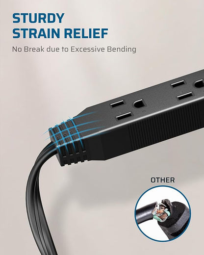 DEWENWILS 6FT Flat Plug Extension Cord 3 Prong Ultra Thin Power Strip, - Image 7