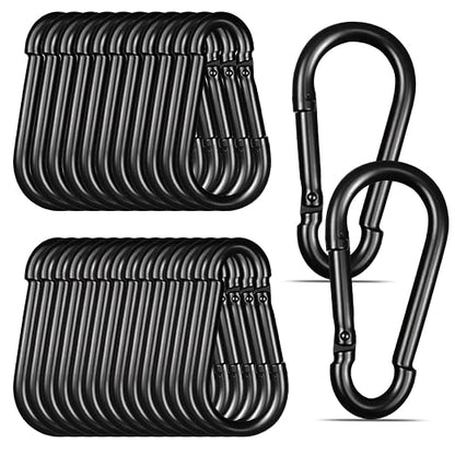 Black Carabiner, Heavy Duty Galvanized Steel Spring Snap Hook Carabiner Clips by High-PQ