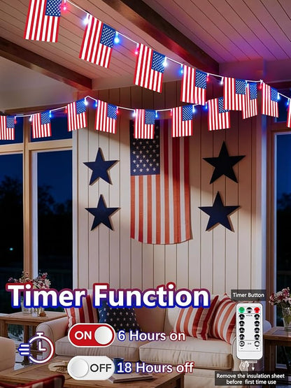 4th of July Decoration, 24FT 50LED Red White and Blue String Lights 25 American - Image 4