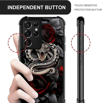 for Samsung Galaxy S21 Ultra Case, Entwined Rose Snake Pattern Graphic Design - Image 4