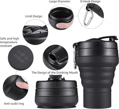 2PACK Collapsible Coffee Cup, 16 OZ 480ml Silicone Folding Camping Mug - Image 4