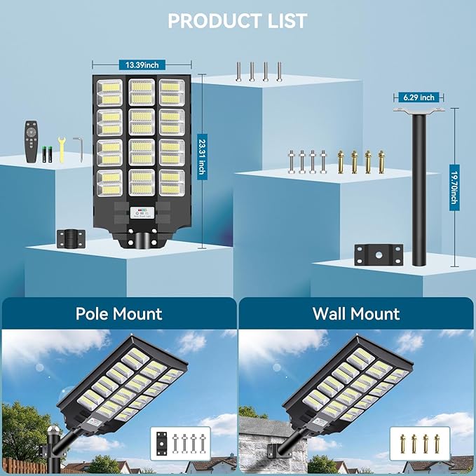 VOOJOY 8000W Solar Street Lights Outdoor Waterproof, Dusk to Dawn Solar Lights - Image 7