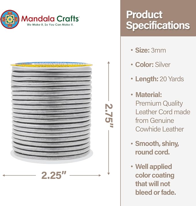 Mandala Crafts Round Genuine Silver Leather Cord - Image 4