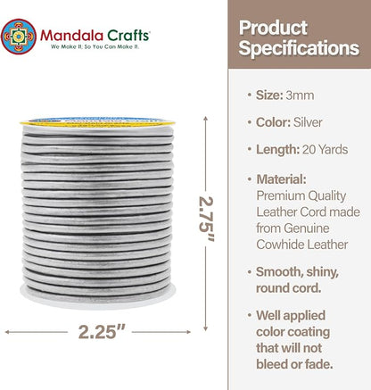 Mandala Crafts Round Genuine Silver Leather Cord - Image 4