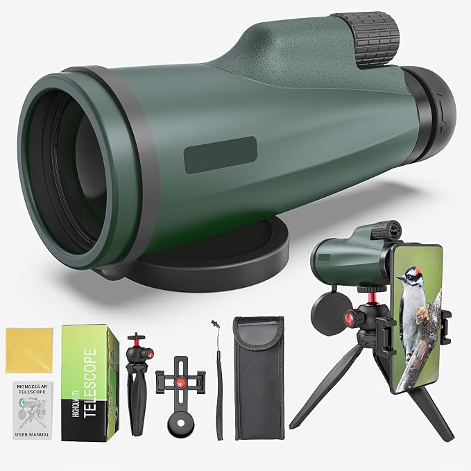 12x50 Monocular Telescope with Smartphone Adapter and Tripod, High-Power by AMITHER