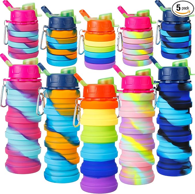 5 Pcs Collapsible Water Bottles 16 oz Portable Foldable Water Bottles Silicone by CHENGU