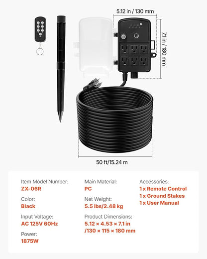 VEVOR Outdoor Power Stake Timer, 50FT Extension Cord, Remote Control Outdoor - Image 7