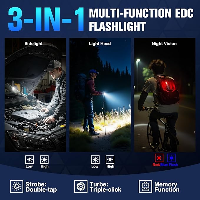RECHOO Flat EDC Flashlight Rechargeable, 8-Mode Slim Pocket Flashlight - Image 3