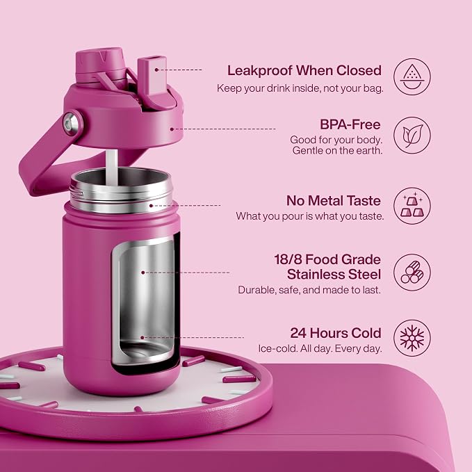 Kids Insulated Water Bottle - 12oz Stainless Steel Water Bottle with Dual Spouts - Image 5