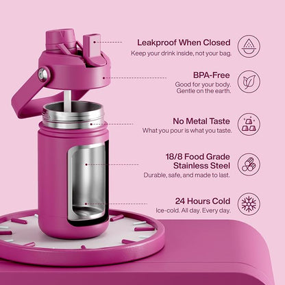 Kids Insulated Water Bottle - 12oz Stainless Steel Water Bottle with Dual Spouts - Image 5