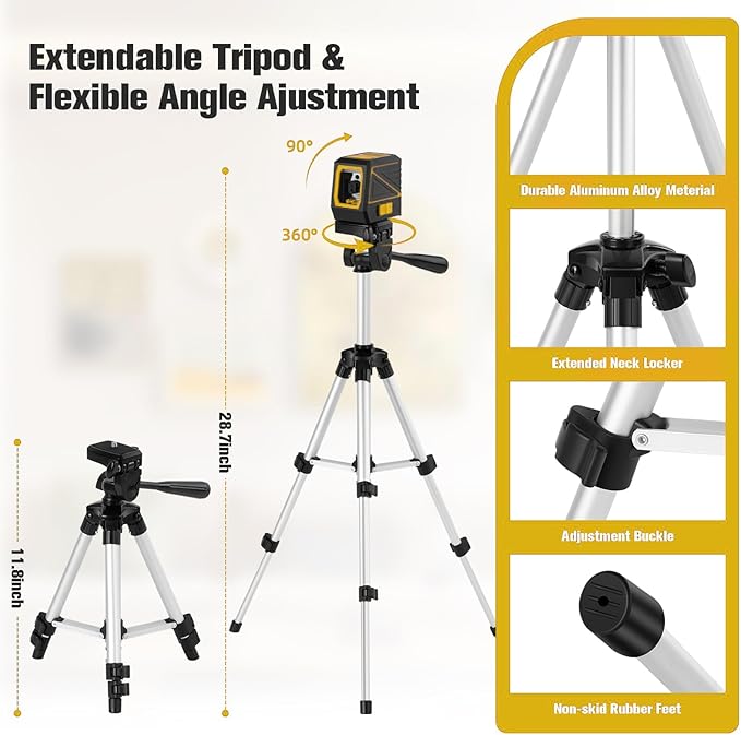 Laser Level with Tripod, 100 feet Green Cross Line Self Rotary Leveling Laser - Image 2