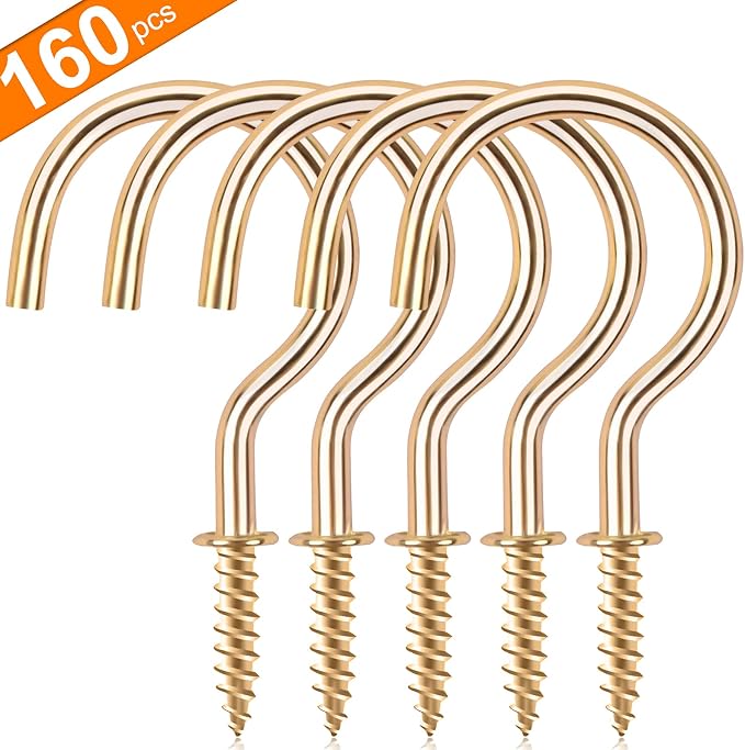 Gold Cup Screw Hooks, 3/4 inch Metal Screw in Hooks 160 Pack Plant Hanger Wind - Image 2