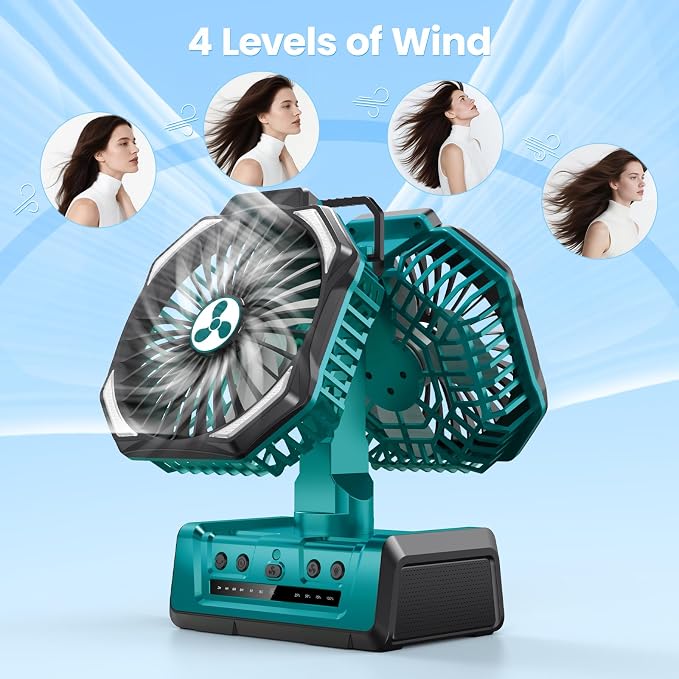 Dual Head Portable Rechargeable Fan 20000mAh Battery Powered Fan Camping - Image 3