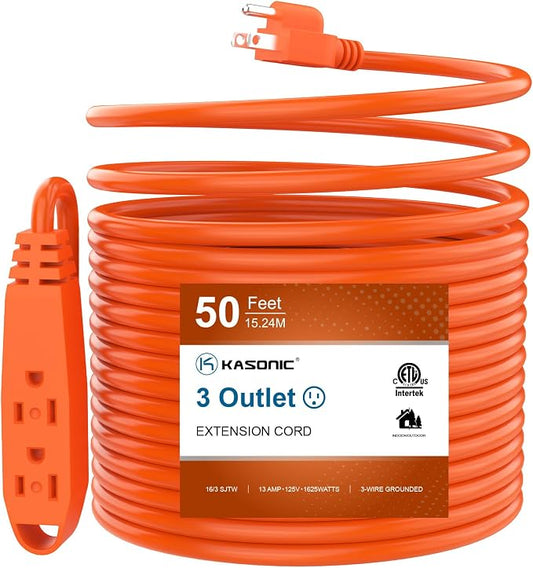 K KASONIC - 50-Feet 3 Outlet Extension Cord, ETL/UL Listed, 16/3 SJTW 3-Wire by KASONIC