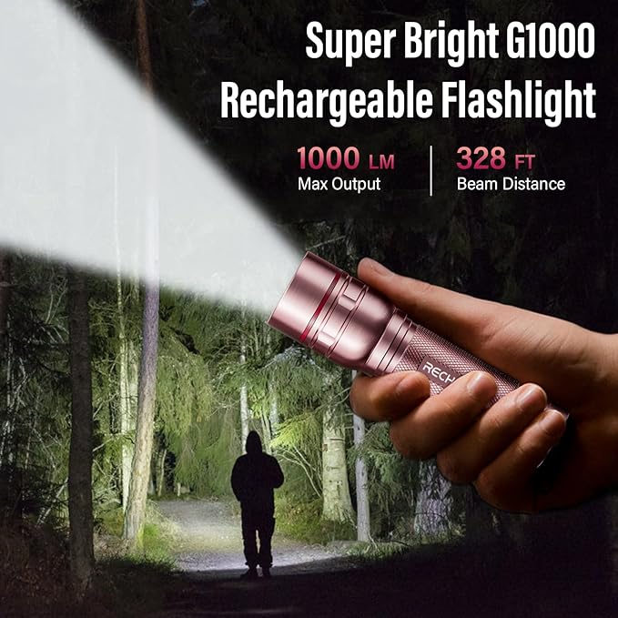 Flashlight Rechargeable High Lumens, G1000 Super Bright Flash Light Pink - Image 6