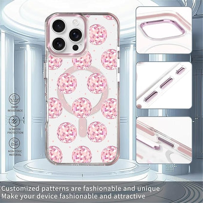 Case for iPhone 16 Pro, Disco Balls Pink Phone Case Design，for Women Girls - Image 2