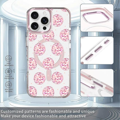 Case for iPhone 16 Pro Max, Disco Balls Pink Phone Case Design，for Women Girls - Image 2