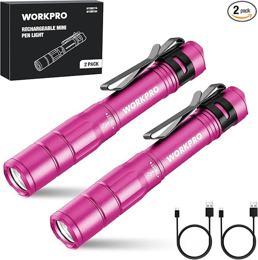 WORKPRO Rechargeable Pen Light, Mini Flashlight, 2 Pack Ultra-Compact EDC by WORKPRO