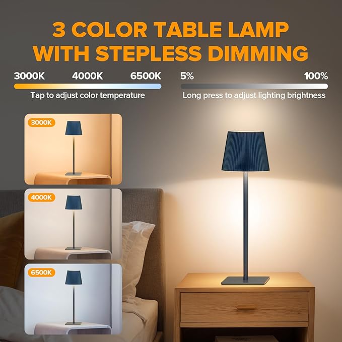 LUTEC 4 Pack Cordless Table Lamp, 6000mAh Rechargeable Battery Operated Desk - Image 2