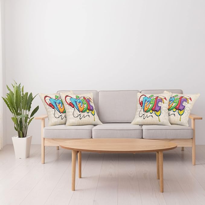 Ambesonne Music Throw Pillow Cushion Case Pack of 4, Illustration of Graffiti - Image 4