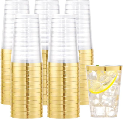 I00000 100PCS Gold Plastic Cups, 10 oz Clear Plastic Cups by I00000