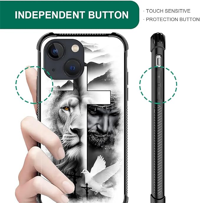 for iPhone 14 Case, Lion Cross Jesus Christ Dove Pattern Graphic Design Girl - Image 3
