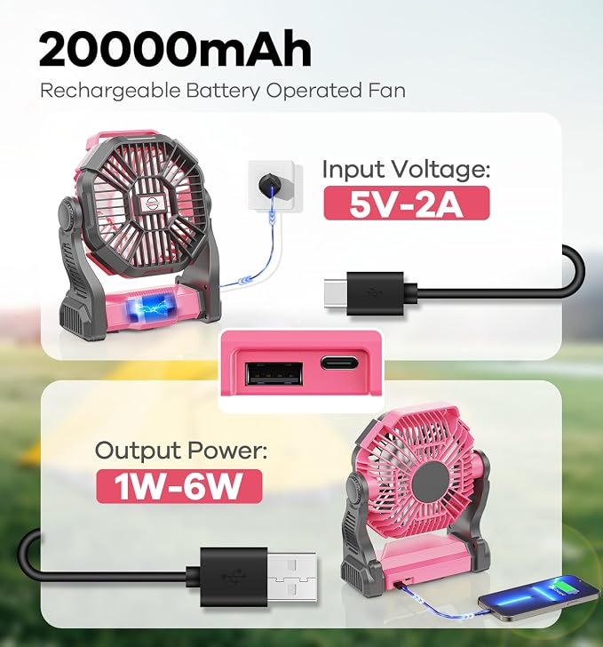 DOWILLDO 30000mAh Portable Battery Powered Camping Fan - - Image 2