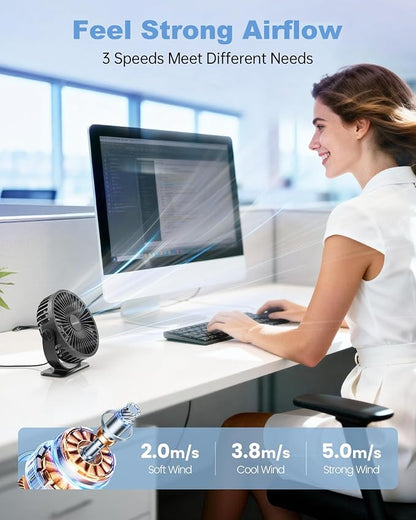 TriPole Desk Fan USB Powered Small Portable Fan, 3 Speeds Adjustable Strong - Image 2