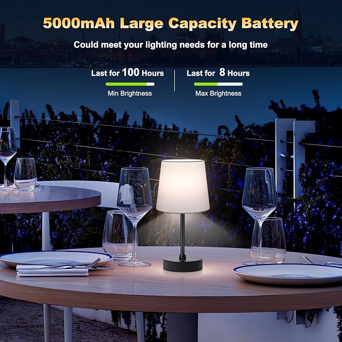 Wowag Cordless Table Lamp, 5000mAh Rechargeable Battery Operated Desk Lamp - Image 7