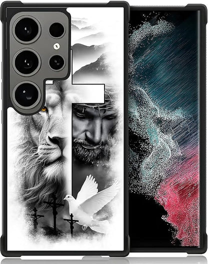 for Samsung Galaxy S24 Ultra Case, Lion Cross Jesus Christ Dove Pattern Graphic by FKBRCL4U