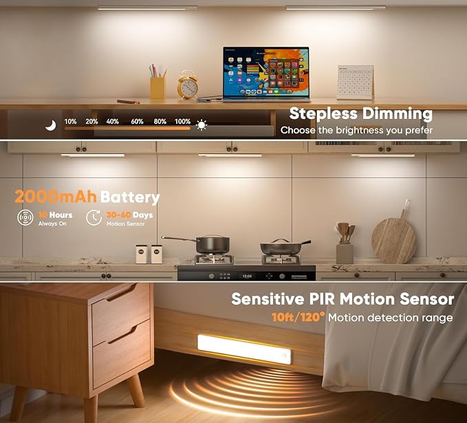 Under Cabinet Lighting, 3 Color Temperatures Motion Sensor Light Indoor 2 Pack - Image 2