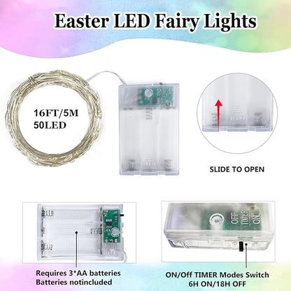 4-Pack Easter Lights Battery Operated, Pastel Fairy Lights - Image 6