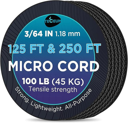 TECEUM Micro Paracord – 1.18 mm X 125 ft – Micro Utility Cord – Thin Braided by TECEUM