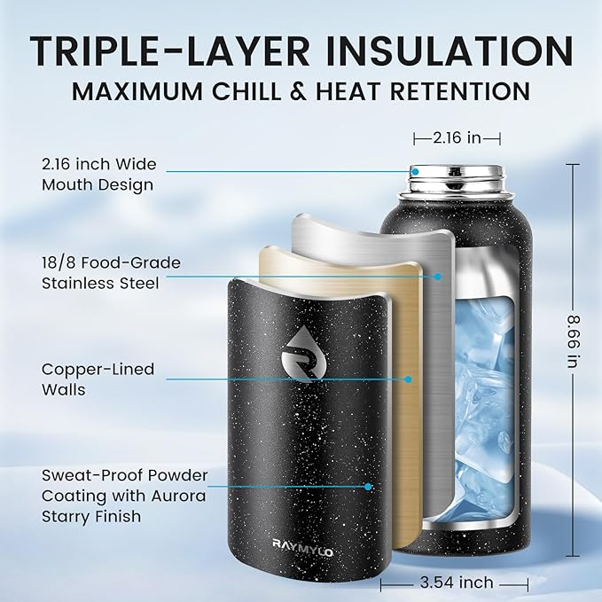 RAYMYLO Insulated Water Bottle 32 oz, Triple Wall Vacuum Stainless Steel - Image 4