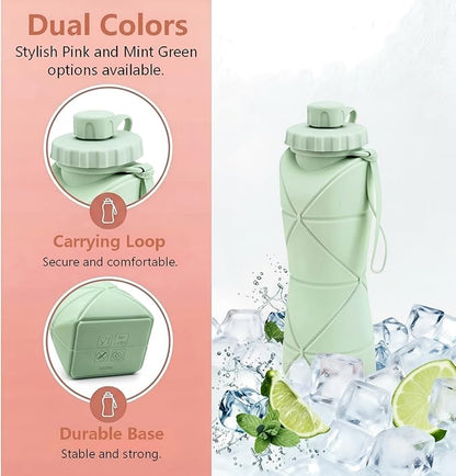 Collapsible Travel Water Bottle 20oz, Foldable Silicone Lightweight Reusable - Image 4