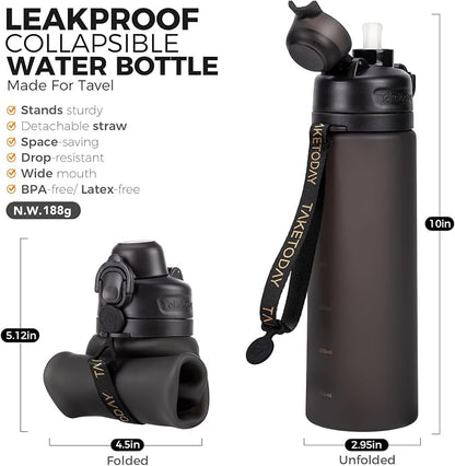 TakeToday Collapsible Water Bottles 21oz, Foldable Platinum Silicone Travel - Image 2