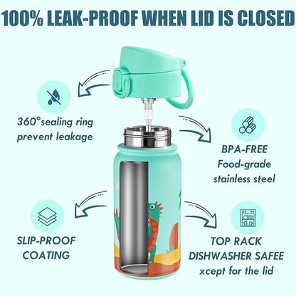 OLDLEY 12oz Kids Water Bottle, Stainless Steel Insulated Water Bottle - Image 3