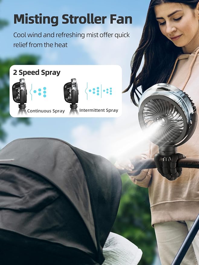 Misting Stroller Fan, 6000mAh Battery Operated Portable Fan - Image 2