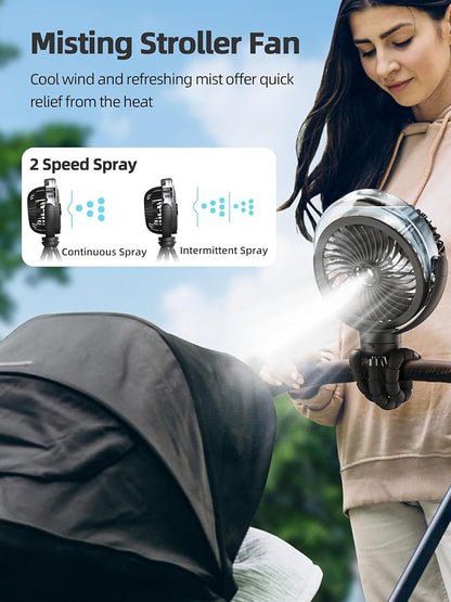 Misting Stroller Fan, 6000mAh Battery Operated Portable Fan - Image 2