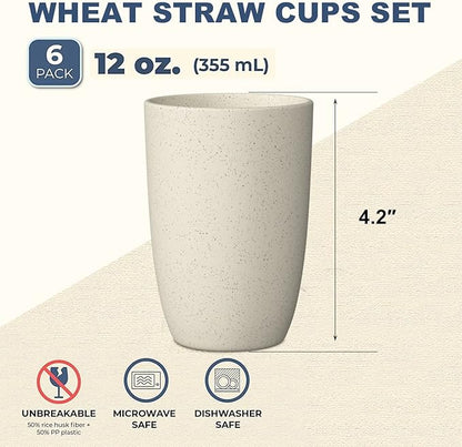 Wrova Wheat Straw Cups 6 PCS Good Alternative to Plastic Reusable Cups 12 oz - Image 2