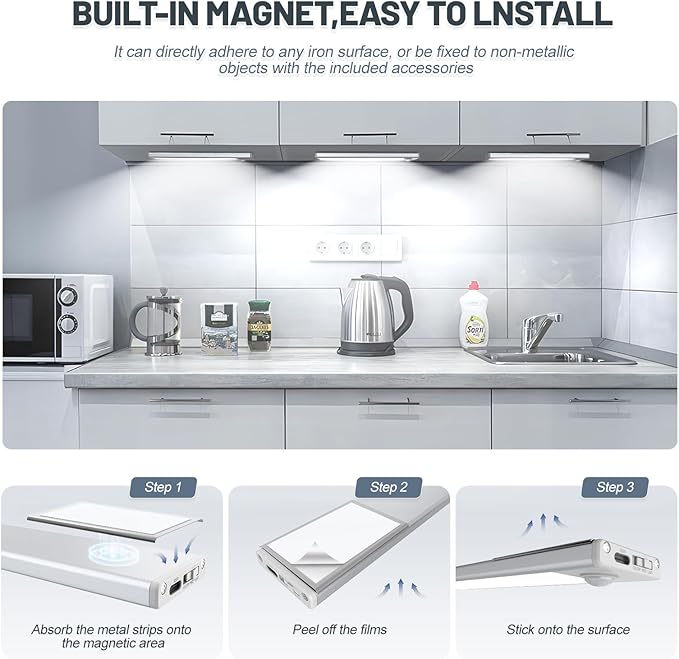6 Pack Under Cabinet Lighting Wireless, 32 LED Rechargeable Battery Motion - Image 6