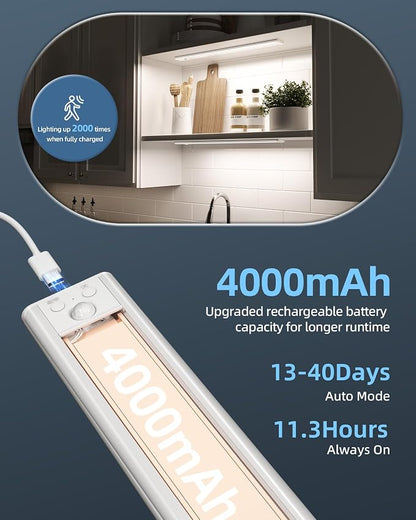 17" Under Cabinet Lights, Motion Sensor Light, Wireless Closet Lights, 4000mAh - Image 4