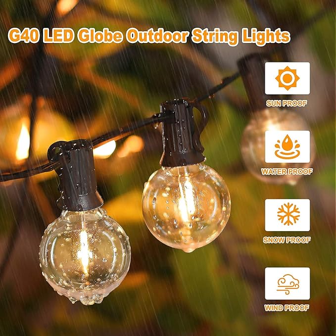 200ft Outdoor G40 LED Globe String Lights Dimmable Waterproof Shatterproof - Image 2