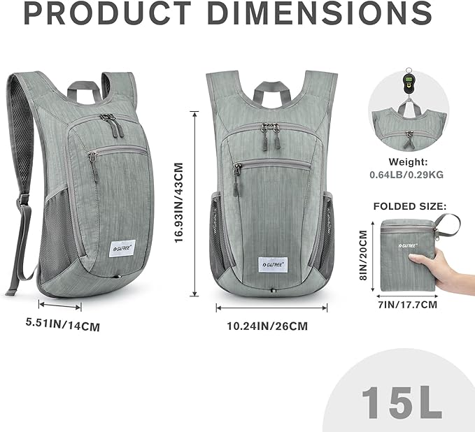 G4Free 10L/15L Hiking Backpack Lightweight Packable Hiking Daypack Small Travel - Image 3