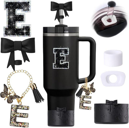 6pcs Black Stanley Cup Accessories Set, Bow Straw Topper by MOTEERLLU