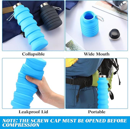 Lallisa 4 Pcs Collapsible Water Bottles 17 oz Reusable Silicone Foldable Travel - Image 3